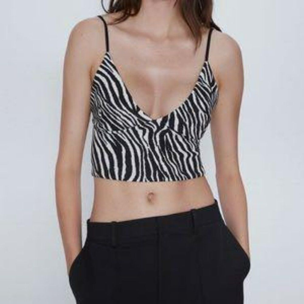 Zara zebra crop top - ladies - NWT - Small, strap, retro, rocabilly